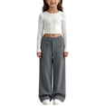 thumbnail image 2 of YUANxueke Girls Corduroy Pants High Waisted Casual Loose Fit Fashion Straight Leg Trousers for 5-16 Years, 2 of 8