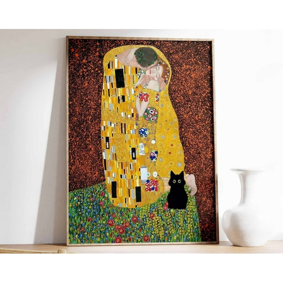 Gustav Klimt Cat Print, The Kiss By Gustav Klimt, Cat Poster, Cat Art, Cat Lovers Gift, Animal Art, Feline Poster Wall Art, Modern Wall Decor, 8x12 UNFRAMED