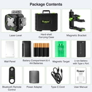 Huepar 3D 12 Lines Self-Leveling Laser Level 3 x 360 Green Beam Cross Line Lasers Level Tools with LCD Screen and Bluetooth