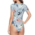 thumbnail image 3 of Uemuo Cute Chameleons On Blue Pattern Women's One Piece Short Sleeve Swimsuit Rash Guard Surfing Modest Quick-drying Swimsuit Beach Essentials-Small, 3 of 9