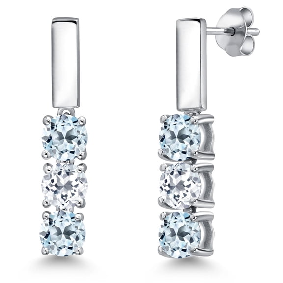 Gem Stone King 925 Sterling Silver Sky Blue Topaz and White Topaz Drop Dangle Earrings for Women | 2.00 Cttw | Gemstone November Birthstone | Round 5MM