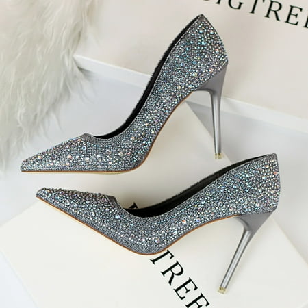 

Women‘s Rhinestone Decor High Heels Glitter Pointed Toe Slip On Stiletto Heels Wedding & Dress Shoes