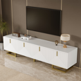thumbnail image 3 of Meuble Télé pour Télé de 70 Po, Console Multimédia Moderne Mi‐siècle avec Table, Armoires de Rangement et Tablette avec Portes pour Salon et Chambre, Blanc, 3 of 8