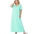 thumbnail image 2 of TheLovely Women & Plus Relaxed Fit V-Neck Short Sleeve Full Length Maxi Long Dress w/ Side Pockets, 2 of 3