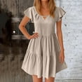 thumbnail image 2 of Diufon A-Line Dresses for Women Casual Solid Color Waisted Dress V Neck Ruffle Fly Sleeve Dress, 2 of 5