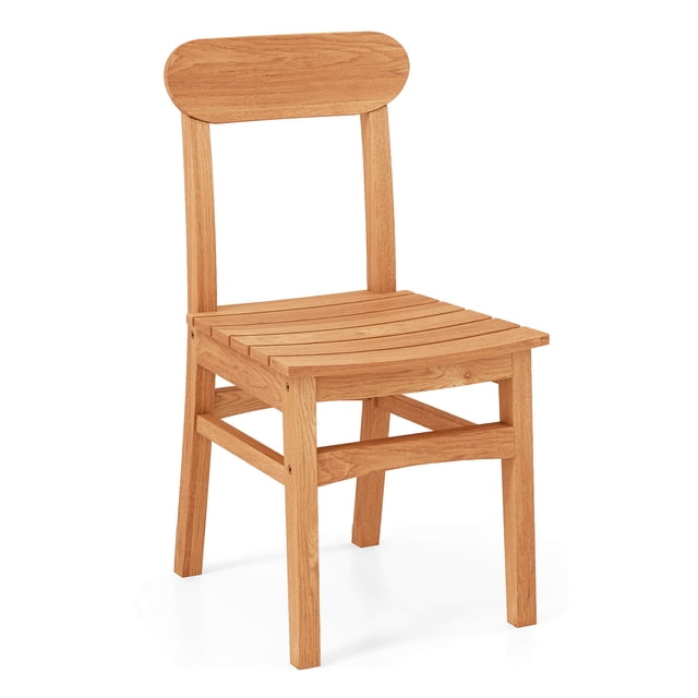 Costway 1 PCS Patio Teak Wood Chair Wooden Armless Dining Chair with Slatted Seat