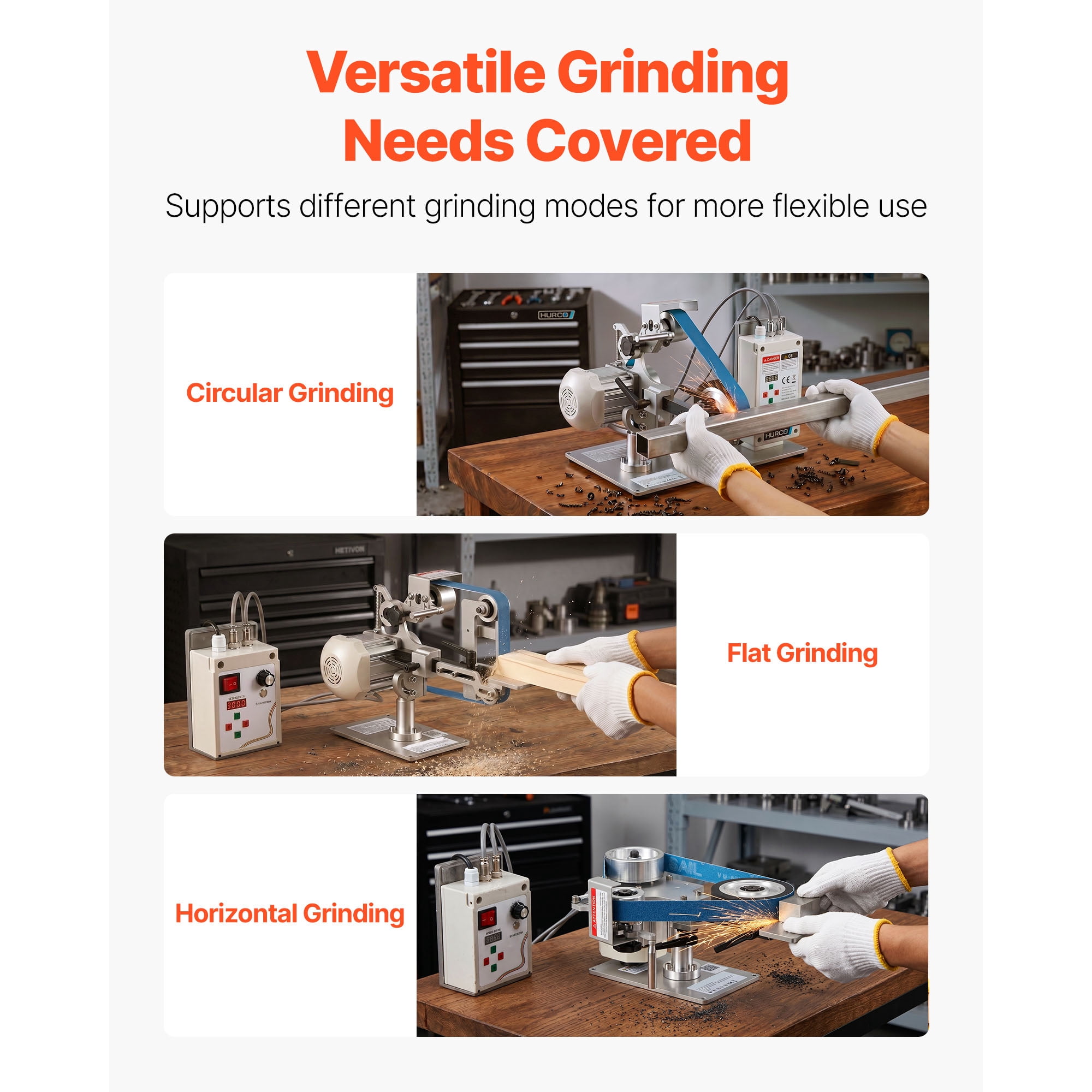 KFFKFF Belt Grinder Sander with VFD, 30 x 1-Inch Adjustable Speed Belt Polisher, 550W Grinding Machine with Dual Modes & 3 Sanding Belts for Metalworking and Knife Crafting