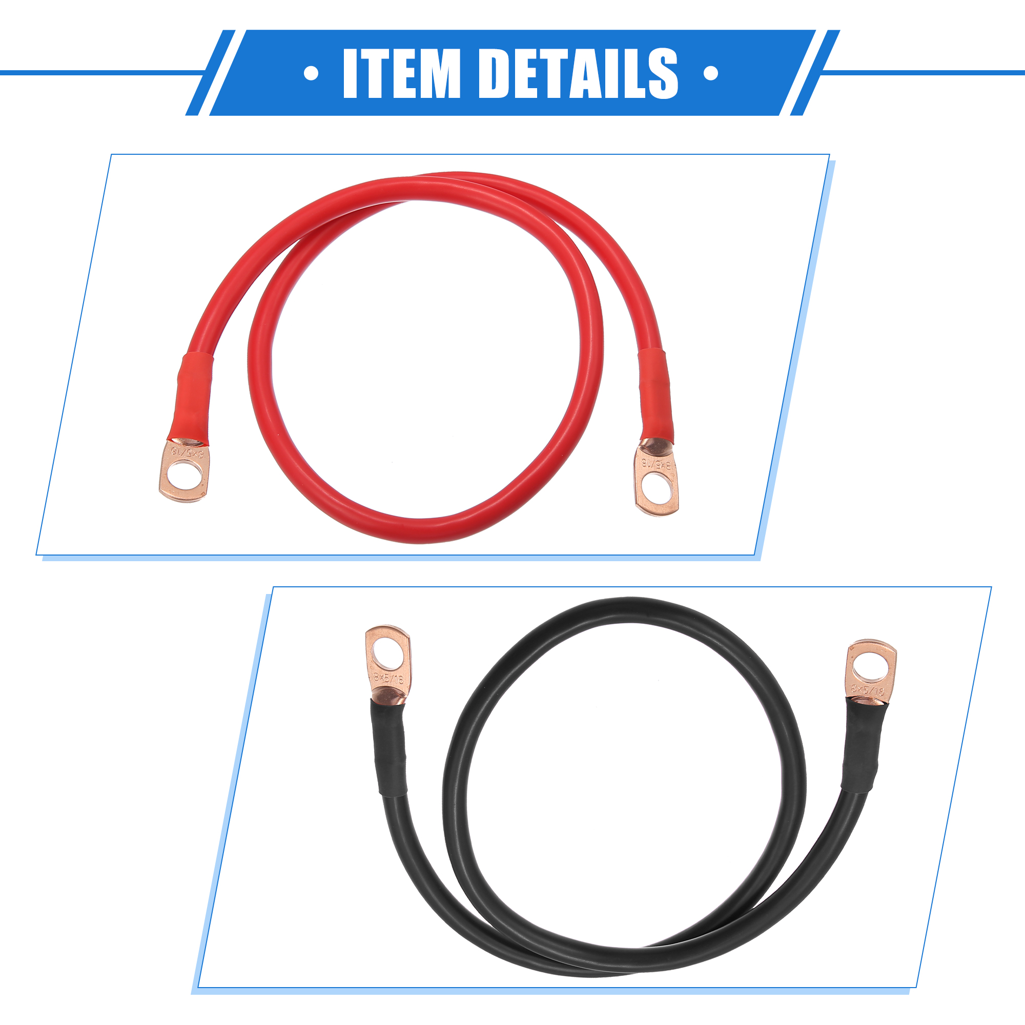 Unique Bargains 1 Pair 8 AWG Gauge 24" Battery Inverter Cables with 3/8" Ring for Car Vehicle RV Black Red 20Inch