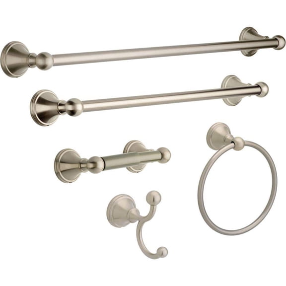 Crestfield 5-Piece Bath Hardware Set 18, 24 in. Towel Bars, Toilet Paper Holder, Towel Ring, Towel Hook, Brushed Nickel