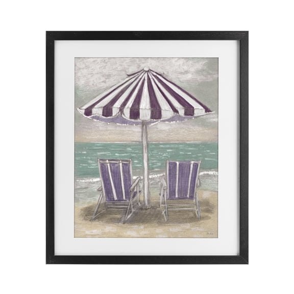 Stupell Industries Transitional Umbrella & Chairs on Beach Black Framed Print Under Glass, 13 x 16, by Patti Bishop