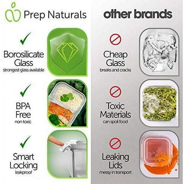 Prep Naturals - Glass Food Storage Containers - Meal Prep Container - 5  Packs, 2 Compartments, 30 Oz 