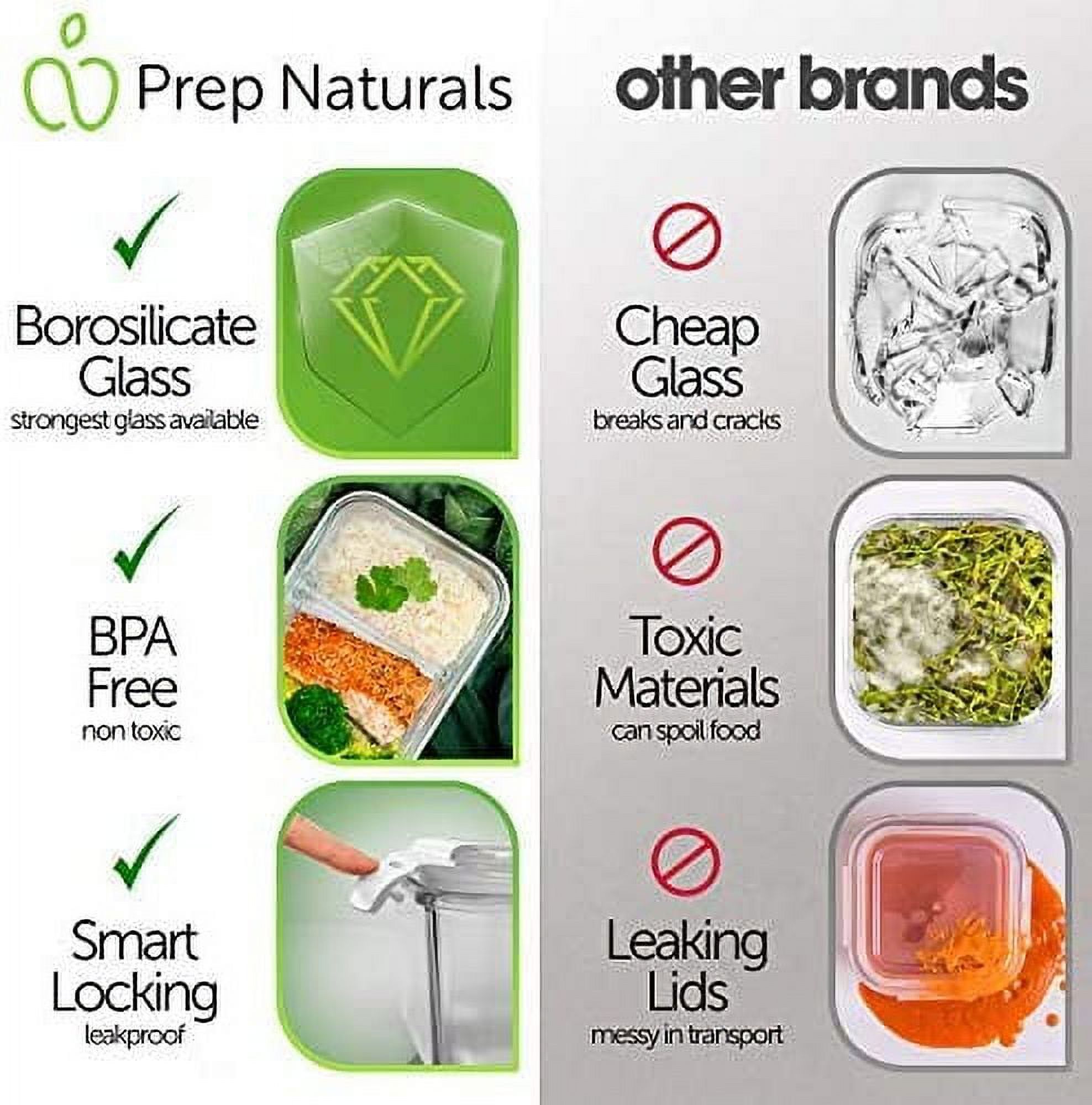 Prep Naturals - Glass Food Storage Containers - Meal Prep Container - 5 Packs, 2 Compartments, 30 Oz - image 3 of 6