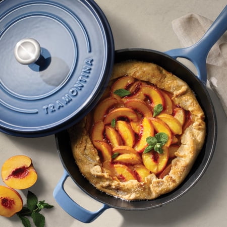 Tramontina 12 Enameled Cast Iron Skillet with Lid, Blue‼️mild stains on skillet‼️