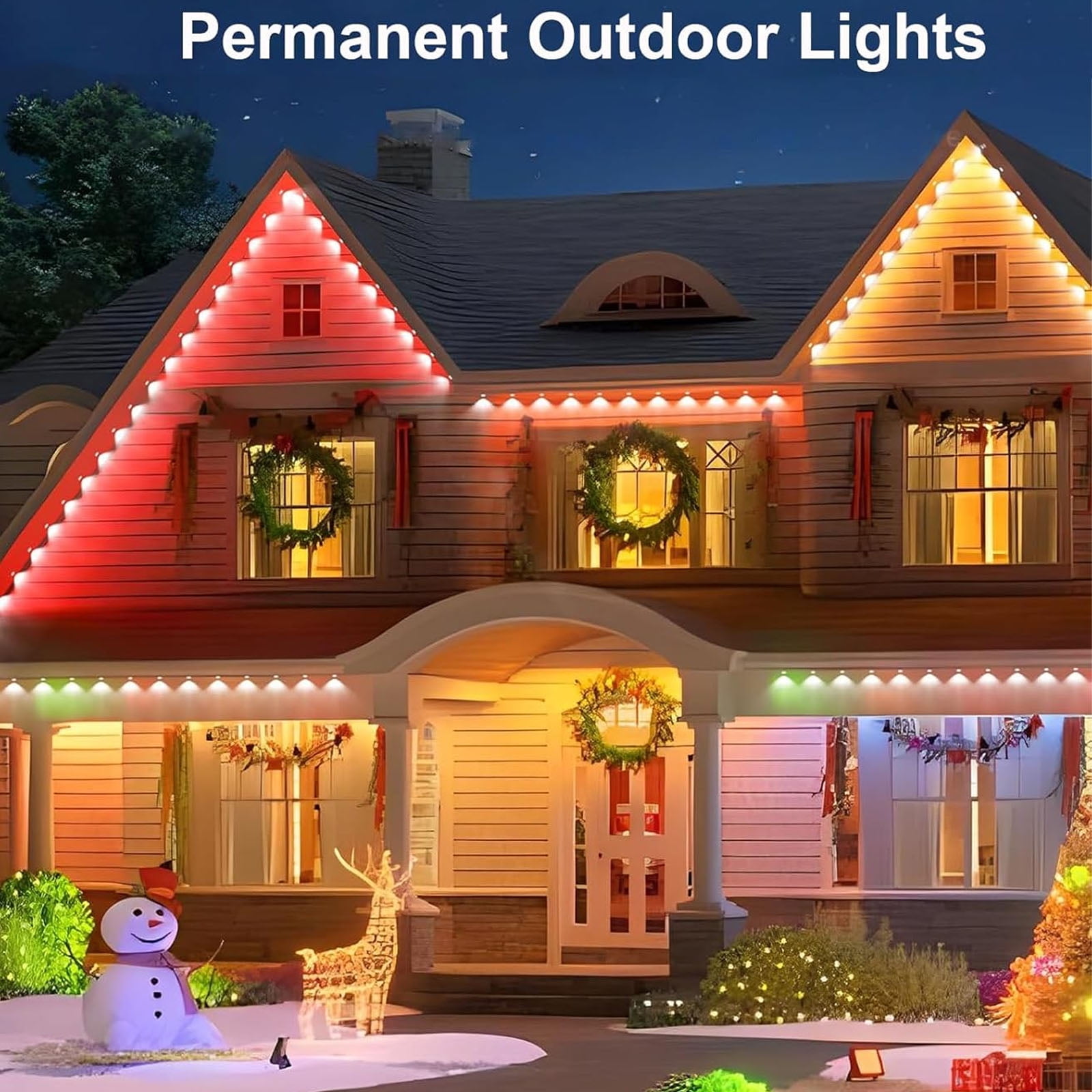 50FT Permanent Outdoor Lights for House, RGB LED Waterproof Christmas Lights Outdoor with Smart APP Remote Control, 25 LEDs Outside Eaves Lighting House Decor for Holiday, Roof, Party, Daily