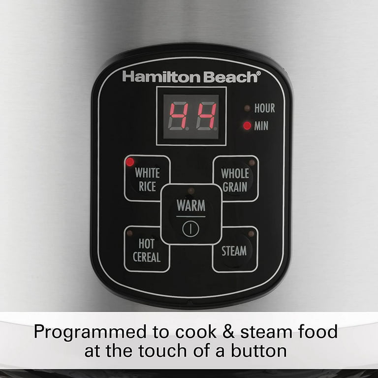 Hamilton Beach Rice Cooker & Food Steamer, Digital Programmable, 8 Cups  Cooked (4 Uncooked), Steam & Rinse Basket, Stainless Steel, 37519
