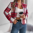 thumbnail image 4 of Women's Winter Oversize Plaid Red Winter Long-sleeved Casual Hoodless Coats XL, 4 of 7