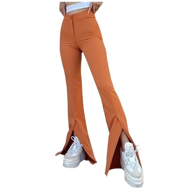 Pantalones largos de mujer de moda de verano sólido Casual botón cremallera cintura elástica pantalones largos acampanados Odeerbi ODB-2