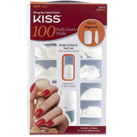 KISS 100 Full Cover Nails, Short Square - Walmart.com