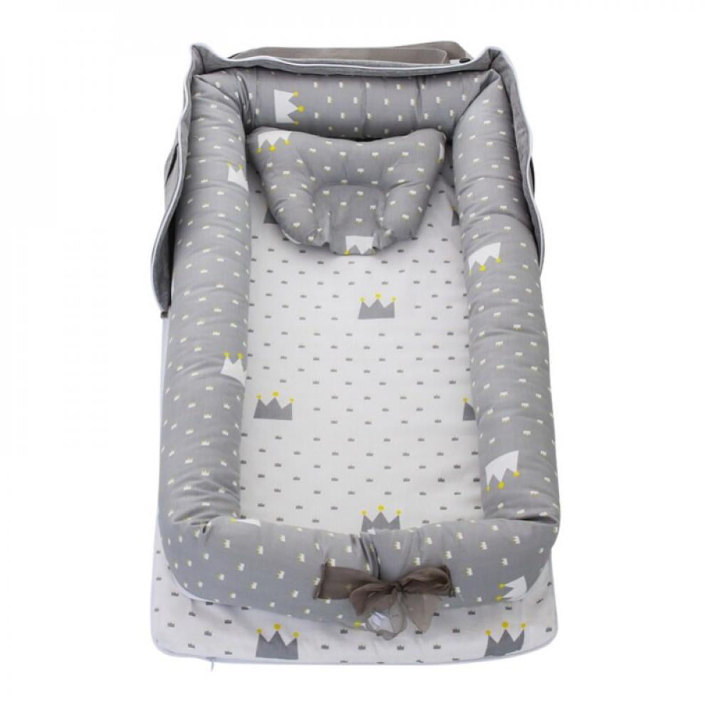Baby Must Have Essentials Gift for Travel Adjustable Infant Floor Seat 100% Soft Cotton Breathable and Portable Baby Newborn Lounger with Pillow Blue Stars Cottonblue Baby Lounger Bassinet 