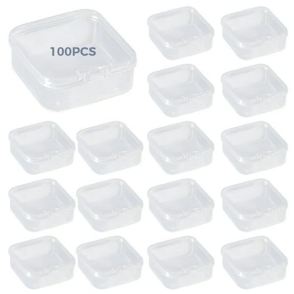 100 Pcs Mini Clear Plastic Container, 2.2 x 2.2 x 0.8 in Square Organizer with Lid, Stackable Small Parts Container for Beads Jewelry Art Crafts