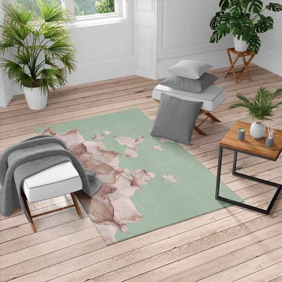 Flower Turkish Area Rug, Abstract Themed Modern Futuristic Image with Water Like Colored Art Print, Soft Carpet for Living Room Decor with Distressed Look, 2.6' x 5', Pale Teal, by Ambesonne