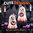 thumbnail image 4 of Ayieyill 2pcs Lighted Halloween Ghost Decor, Resin Ghost Figurines with Purple Pumpkin, Pink Halloween Decor for Halloween Table Decorations, 4 of 6
