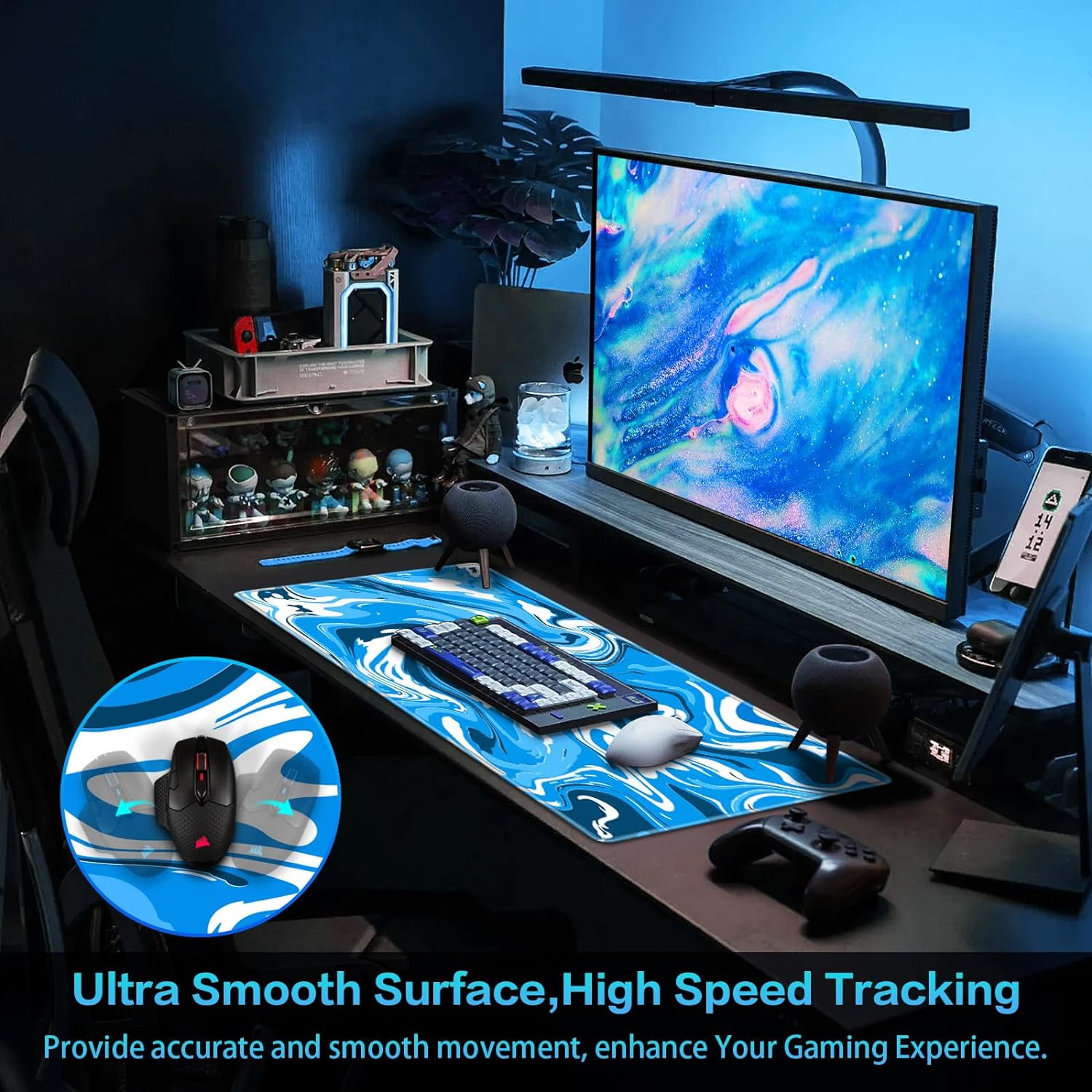 Gaming Mouse Pad, Fluid Pattern Mouse Pad 31.5x15.7inch Large Extended Computer Mouse Mat Keyboard Full Desk Mousepad for Gaming, Office, Home
