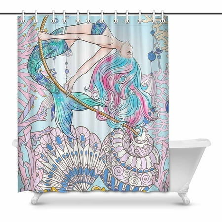 Coral Bathroom Wall Decor MKHERT Mermaid with Seashell and Coral Under Sea World Decor Waterproof Polyester Bathroom Shower Curtain Bath 60x72 inch ()