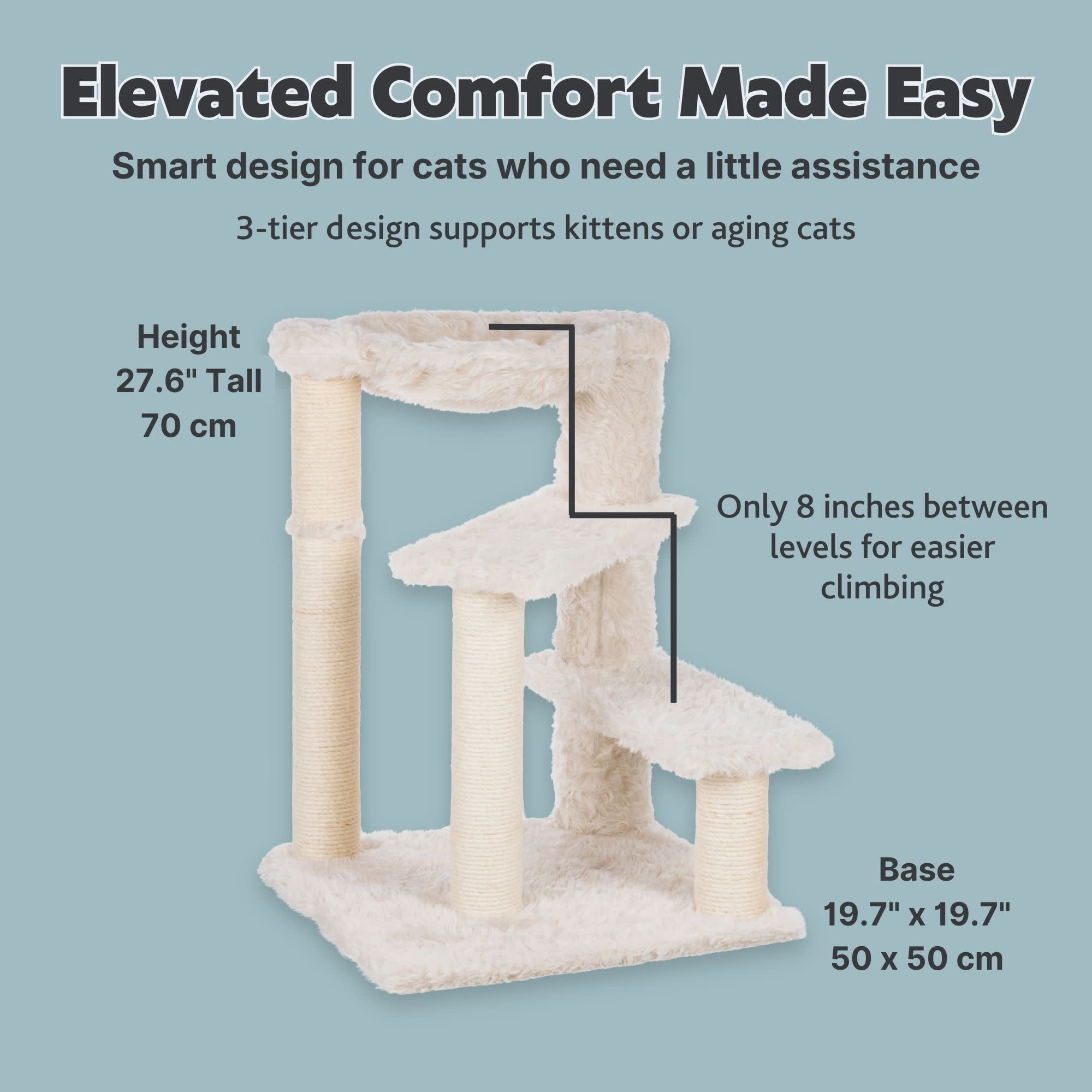 TRIXIE Baza Senior Plush & Sisal 27.6" Cat Tree Scratching Posts Hammock & Steps, Cream