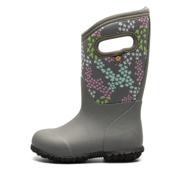 Bogs Kids York Boys and Girls Waterproof Insulated Rubber and Neoprene Winter Rain Boot, Star Heart - Gray, Size 2 Big Kid