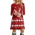 thumbnail image 4 of Womens Dresses Summer, Dresses for Women,Women's Fashion Casual Long Sleeve Christmas Party Dress with Snowflake Print Round Neck Elegant Holiday Attire, 4 of 6