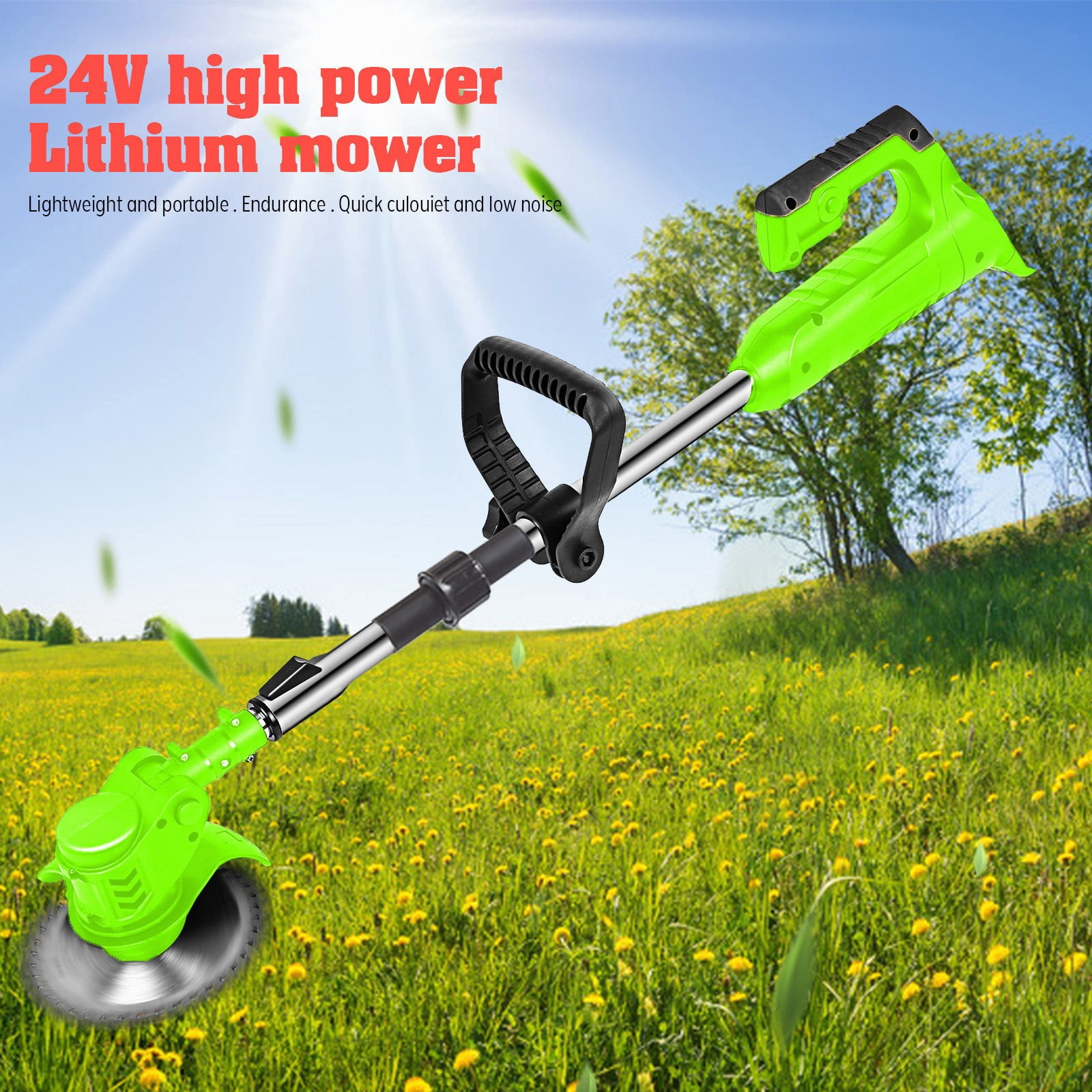 FengErXian Unusual Household Gadgets Foldable String Grass Trimm Er Weed Eater with Wheel, without 24V Lithium- Batteries