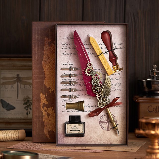 Ensemble de Stylos à Encre à Tremper Style Punk Mécanique Paon Rouge Vin (Sans Cahier/notepad) Adapté aux Cadeaux pour Enfants Cadeaux Fête des Pères Cadeaux d'Halloween Cadeaux de Noël
