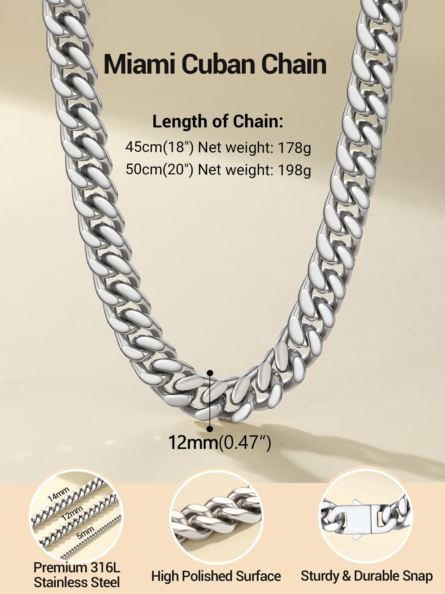 PROSTEEL Chunky Miami Cuban Link Curb Chain Necklace for Women Fashion Choker Stainless Steel Chain Jewelry Gifts 14mm 18 Inch Unisex Size
