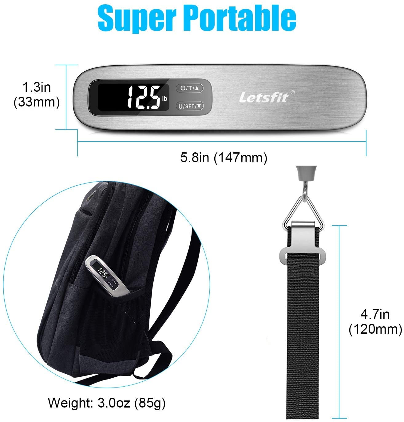 110lbs Hanging Baggage Scale with Backlit LCD Display Portable Suitcase Weighing Scale Strong Straps for Travelers Letsfit Digital Luggage Scale Travel Luggage Weight Scale with Hook 