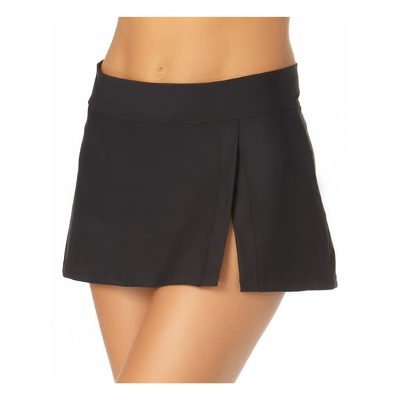 ANNE COLE Women's Black Stretch Slit Lined Full Coverage Swim Skirt Swimsuit Bottom XL