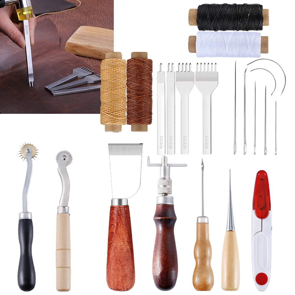 Leather Craft Tool Kit Leather Hand Sewing Repair Kit Stitching Punch Carving Work Groover Set DIY Tool Set Professional