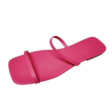 

QYZEU Womens Sandals 2024 Thin Strap Fashion Solid Color Leather Square Head Open Toe Beach Slippers Sandals Causal Breathable Lightweight Sandals Hot Pink 37