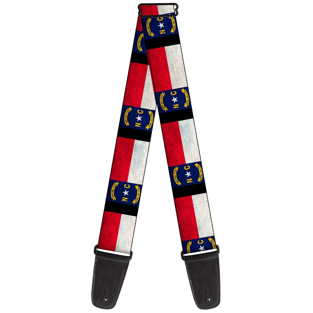Buckle-Down Guitar Strap, North Carolina Flag Distressed Black, 2 Inches Wide