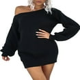thumbnail image 4 of COUTEXYI Femmes hors Robe de Pull Épaule Manches Longues Robe en Tricot en Vrac Automne Mini Robe, 4 of 6