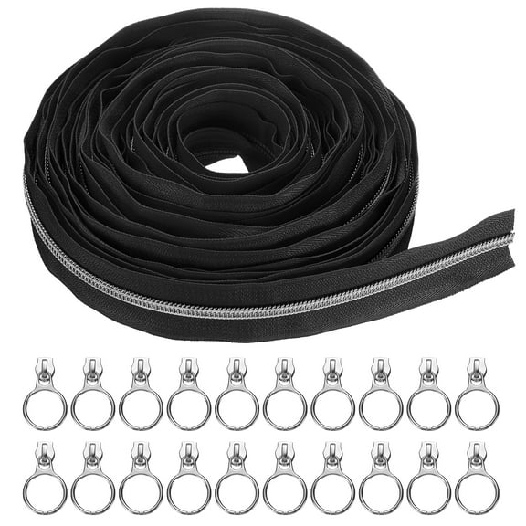 #5 10 Yards Nylon Coil Zippers, Bulk Coil Zipper by the Yards with 20pcs Silver Zippers Sliders for Diy Tailor Sewing Craft Bag Clothes, Black