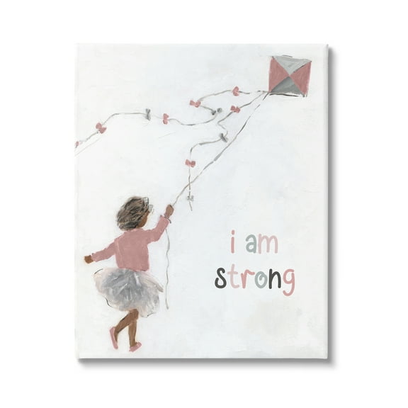 Stupell Industries I Am Strong Motivating Kids Kite Flying Painting Graphic Art Gallery Wrapped Canvas Print Wall Art, Design by Sally Swatland
