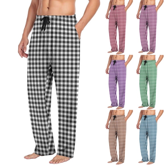 Xcmzpl Pantalon de Pyjama pour Homme, Pantalon de Pyjama à Carreaux, Cordon de Serrage, Taille Élastique, Tenue de Détente, Pantalon de Pjs, Ample, Vêtement de Nuit avec Poches