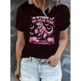 thumbnail image 1 of Creative pink English dinosaur pattern print Women's fashion trendy round neck short sleeve, simple casual sports T-shirt, comfortable holiday summer top Women's clothing, 1 of 6