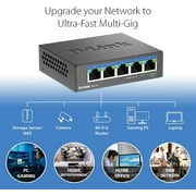 D-Link 5-Port 2.5Gb Unmanaged Gaming Switch with 5 x 2.5G - Multi-Gig, Network, Fanless, Plug & Play (DMS-105),Black