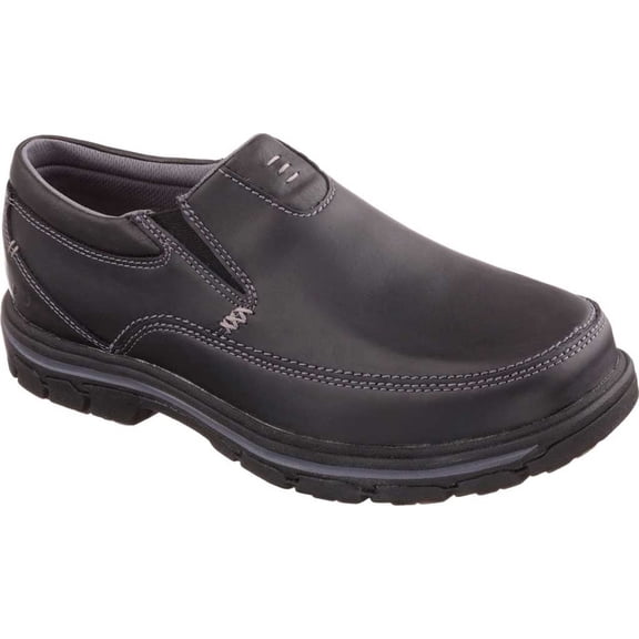 Skechers Loafers for Men Slip on Casual Shoes Dual Elastic Panels Cushioned Insole Lightweight Moc Toe Leather Upper Padded Collar