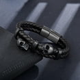 thumbnail image 3 of Raymard Mens Skull Double Row Leather Bracelet,Skull Black Braided Bracelet for Men, Mens Punk Jewelry, 3 of 5
