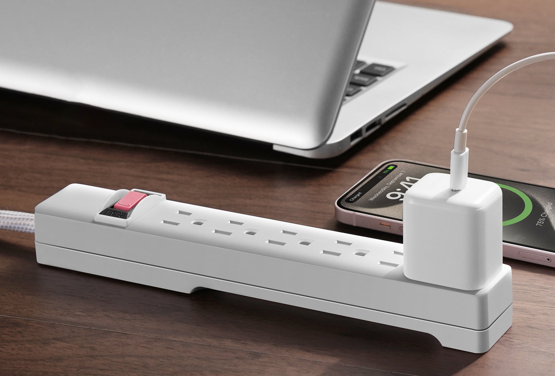 Hyper Tough 6-Outlet Indoor Power Strip, 8 ft Braided Extension Cord, ETL Certified, White, 2-Pack