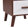 thumbnail image 2 of EUROCO End Table, Solid Wood Side table, Embossed Patterns Nightstand with 1 Drawer, Wood Legs and Handles for Living Room Hallway, Brown+White, 2 of 6