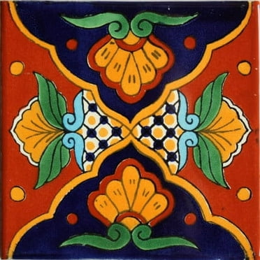 4.2x4.2 Tutuaca Talavera Mexican Tile, Set of 9 pcs